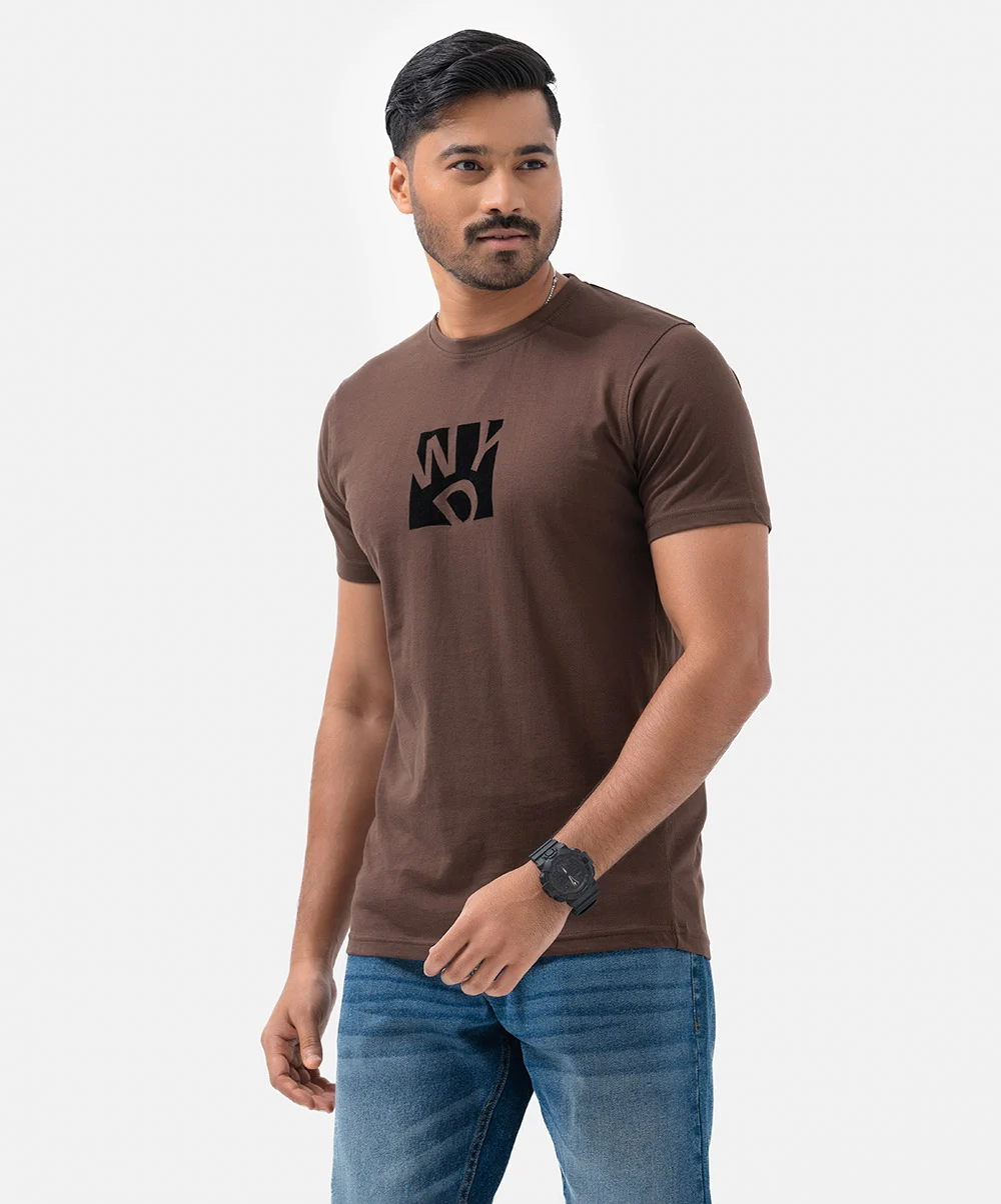 Brown Cotton Short Sleeve T-shirt